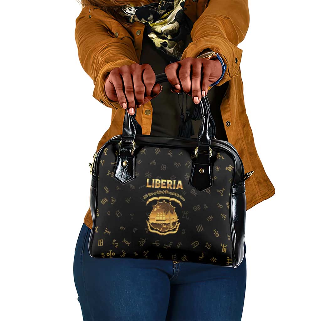Liberia National Emblem Golden Shoulder Handbag Vai Syllabary Heritage - African Pride