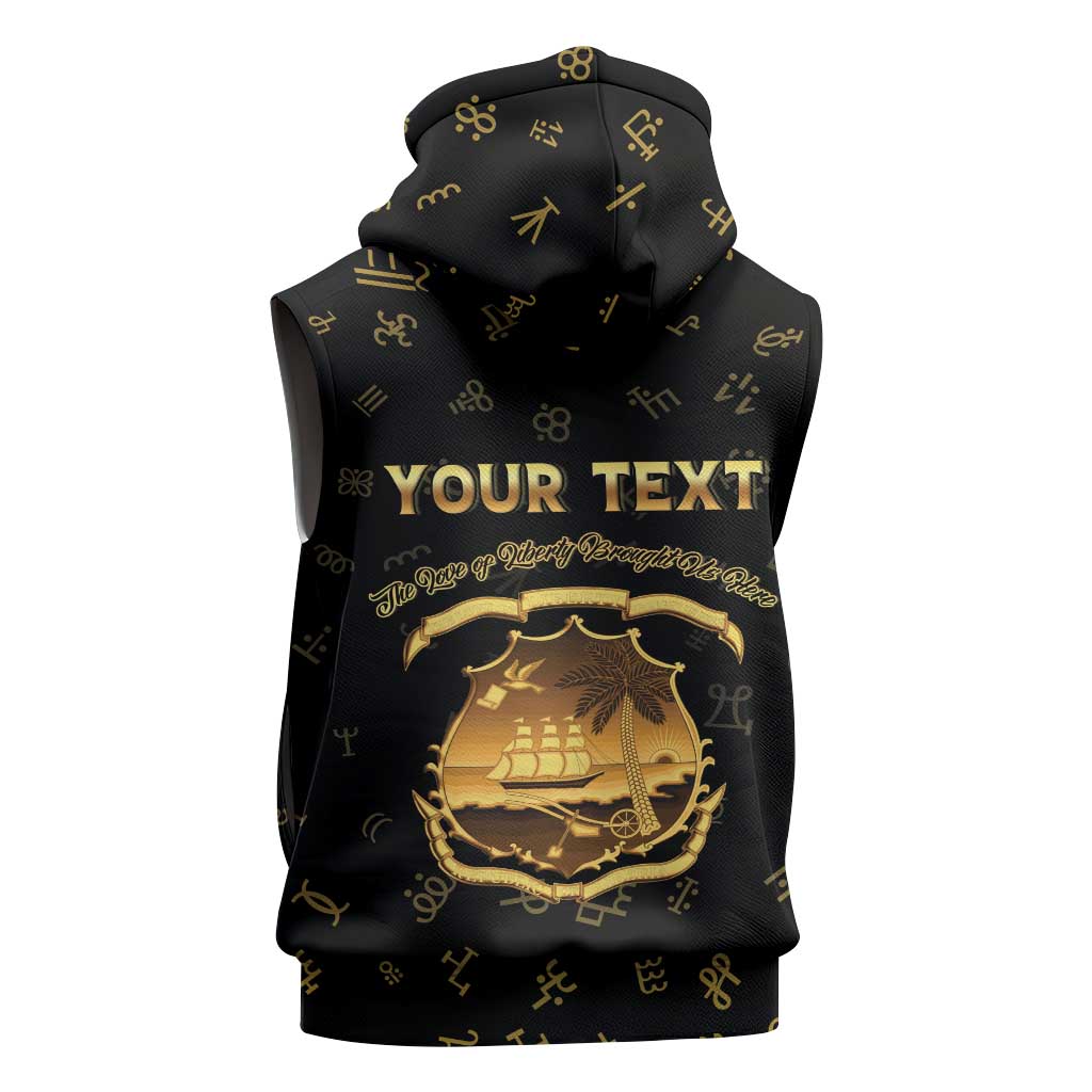 Personalized Liberia National Emblem Golden Sleeveless Hoodie Vai Syllabary Heritage - African Pride