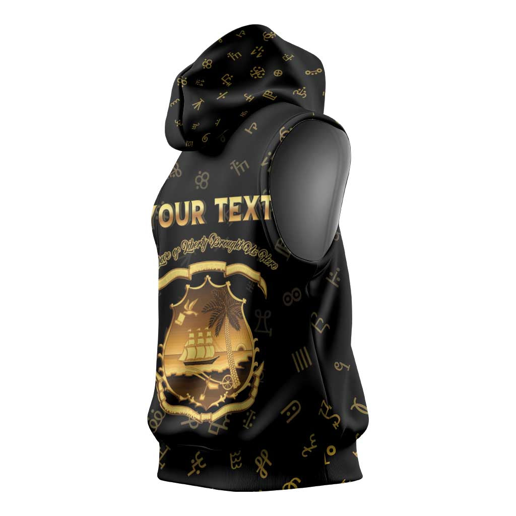 Personalized Liberia National Emblem Golden Sleeveless Hoodie Vai Syllabary Heritage - African Pride