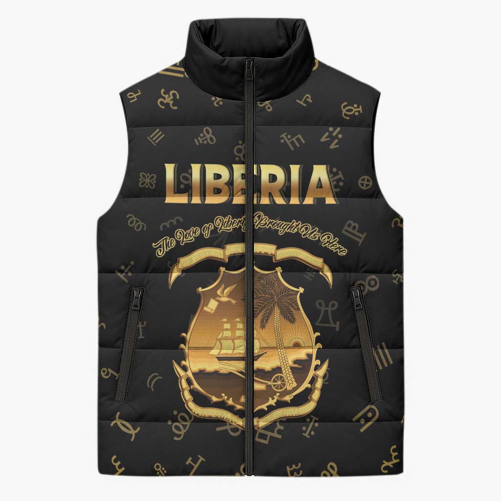 Personalized Liberia Vai Syllabary Heritage Sleeveless Puffer Jacket National Emblem Golden Style
