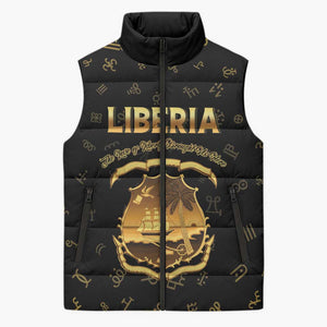 Personalized Liberia Vai Syllabary Heritage Sleeveless Puffer Jacket National Emblem Golden Style
