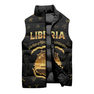 Personalized Liberia Vai Syllabary Heritage Sleeveless Puffer Jacket National Emblem Golden Style