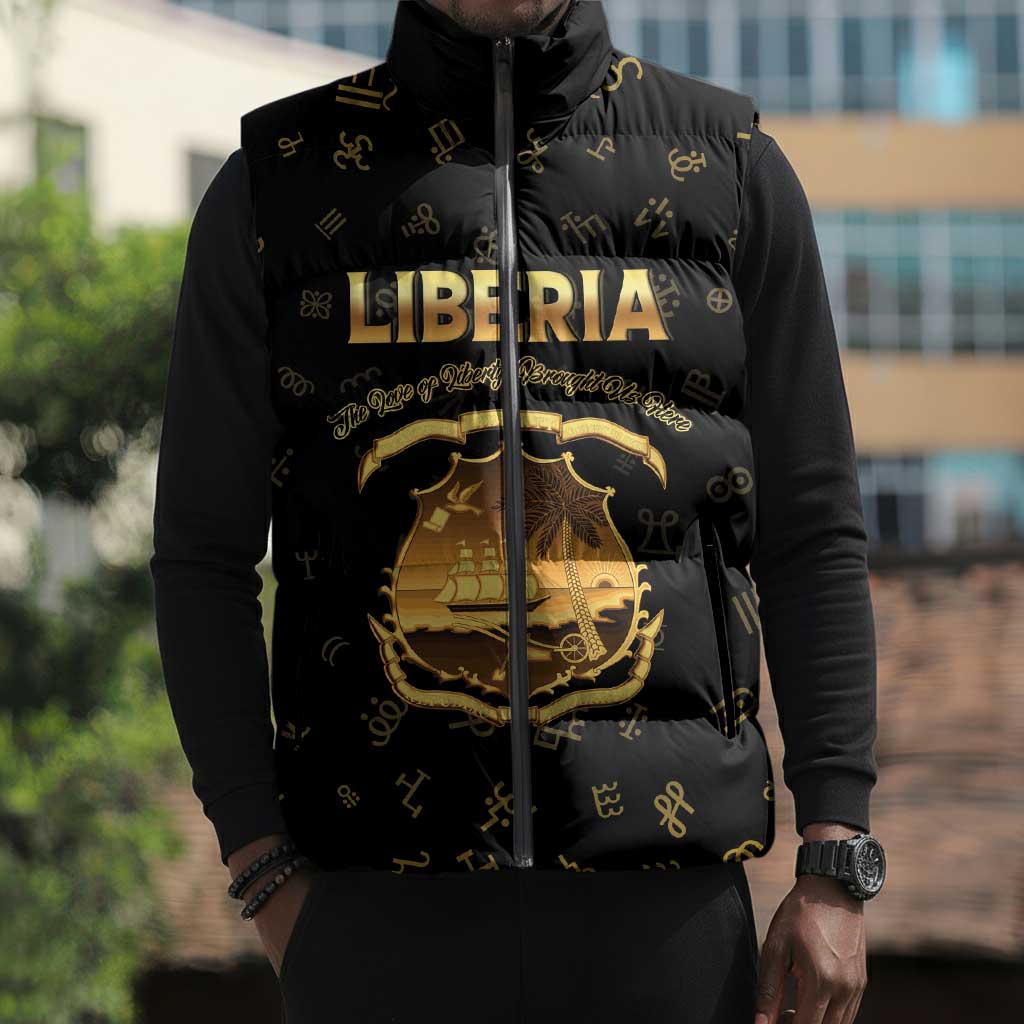 Personalized Liberia Vai Syllabary Heritage Sleeveless Puffer Jacket National Emblem Golden Style