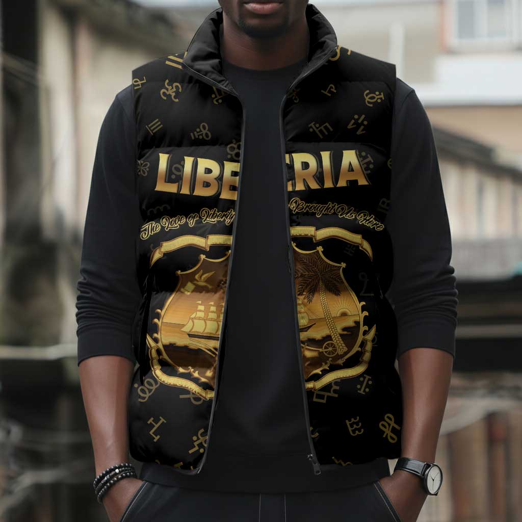 Personalized Liberia Vai Syllabary Heritage Sleeveless Puffer Jacket National Emblem Golden Style
