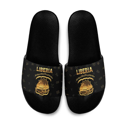 Liberia Vai Syllabary Heritage Slide Sandals National Emblem Golden Style