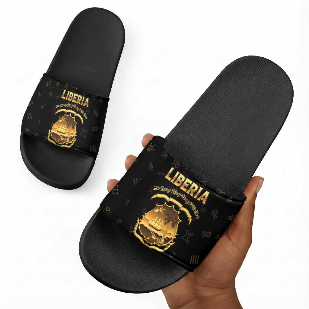 Liberia Vai Syllabary Heritage Slide Sandals National Emblem Golden Style