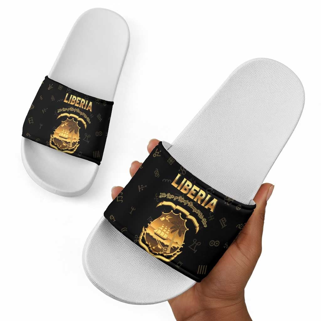 Liberia Vai Syllabary Heritage Slide Sandals National Emblem Golden Style