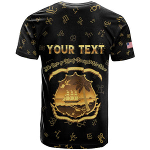 Personalized Liberia National Emblem Golden T shirt Vai Syllabary Heritage - African Pride