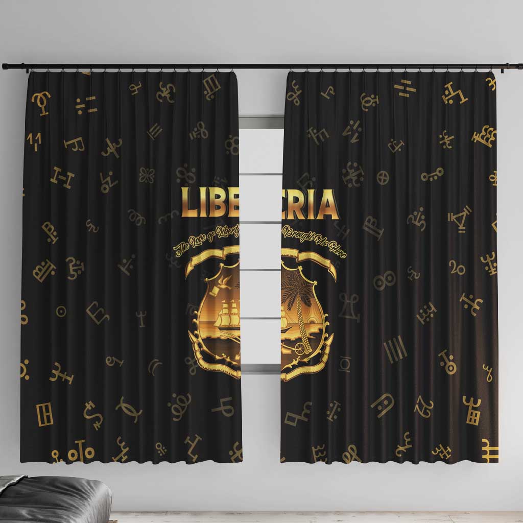 Liberia National Emblem Golden Window Curtain Vai Syllabary Heritage - African Pride