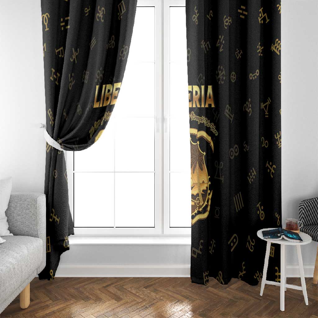 Liberia National Emblem Golden Window Curtain Vai Syllabary Heritage - African Pride
