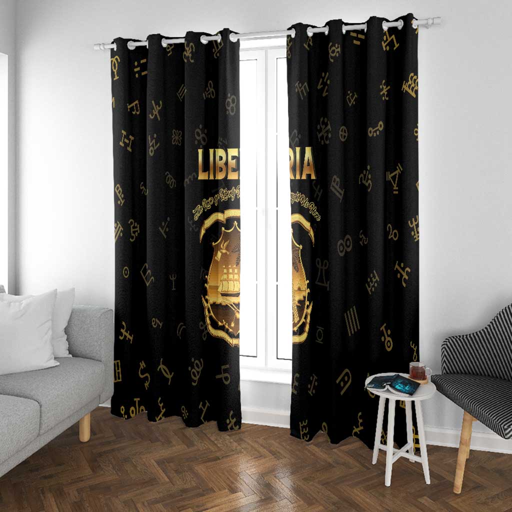 Liberia National Emblem Golden Window Curtain Vai Syllabary Heritage - African Pride