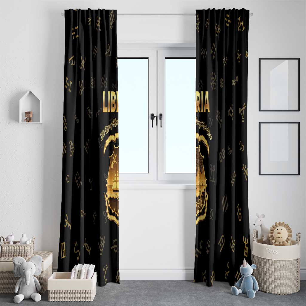 Liberia National Emblem Golden Window Curtain Vai Syllabary Heritage - African Pride