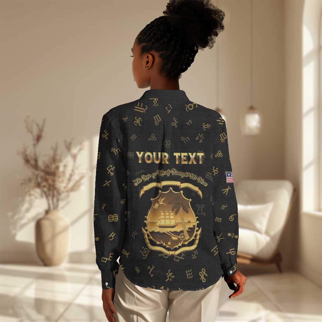 Personalized Liberia National Emblem Golden Women Casual Shirt Vai Syllabary Heritage - African Pride