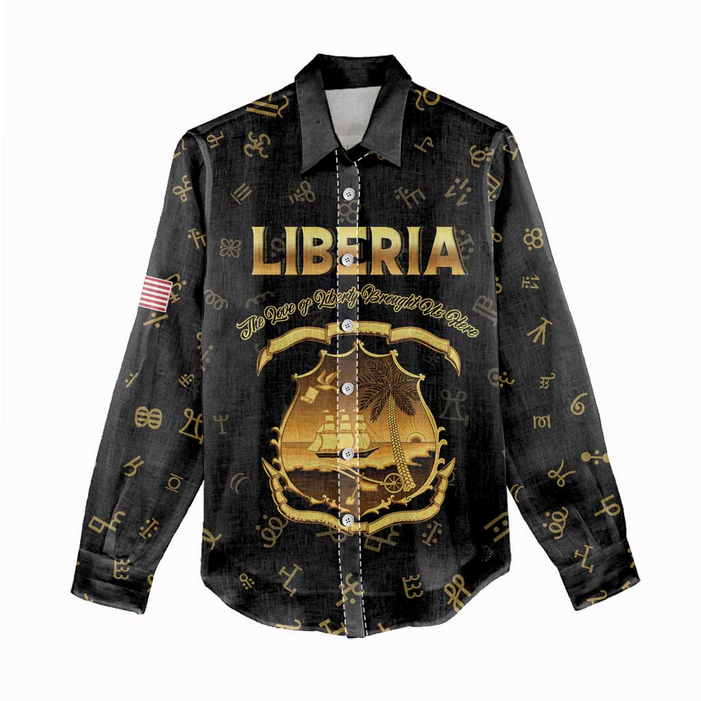 Personalized Liberia National Emblem Golden Women Casual Shirt Vai Syllabary Heritage - African Pride