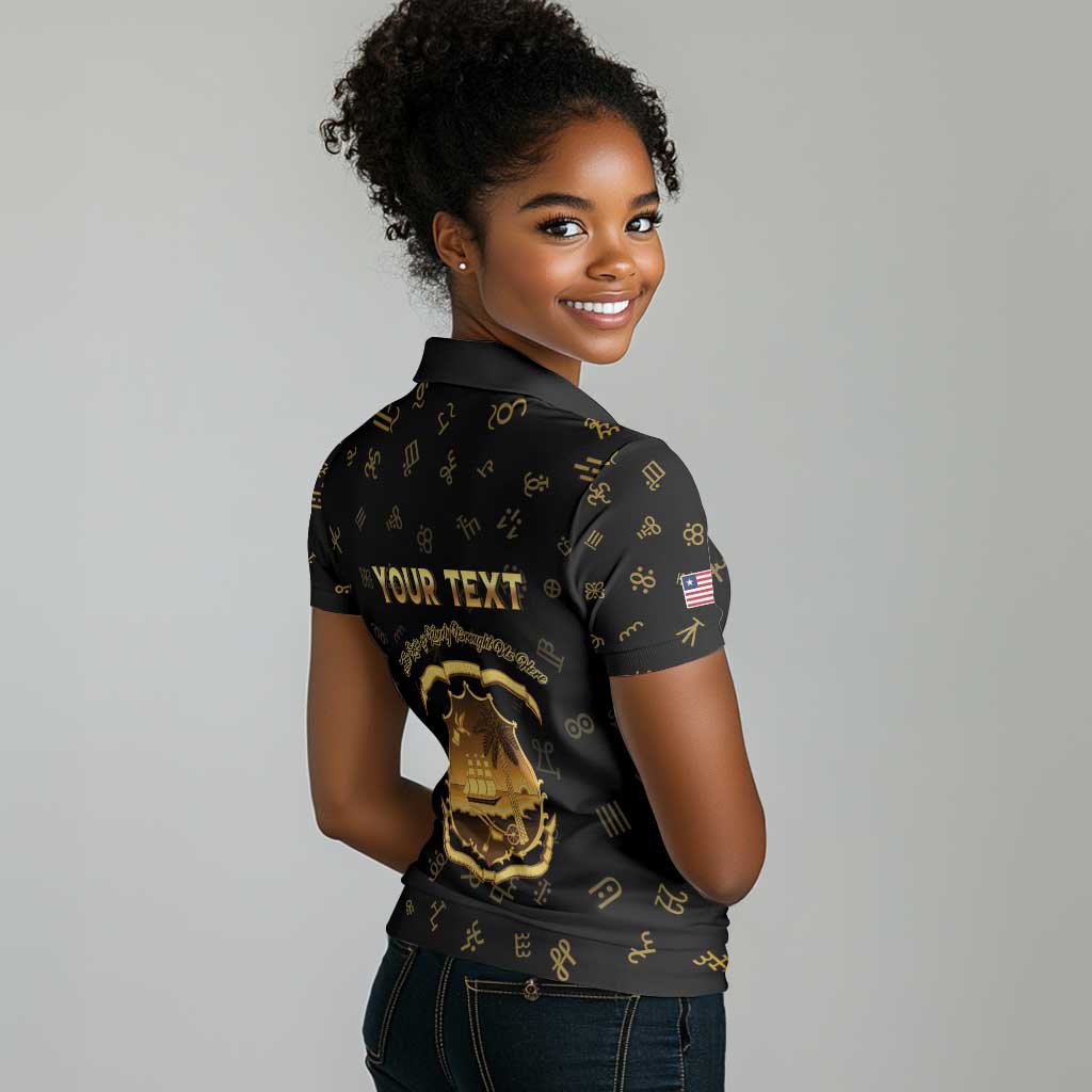 Personalized Liberia National Emblem Golden Women Polo Shirt Vai Syllabary Heritage - African Pride