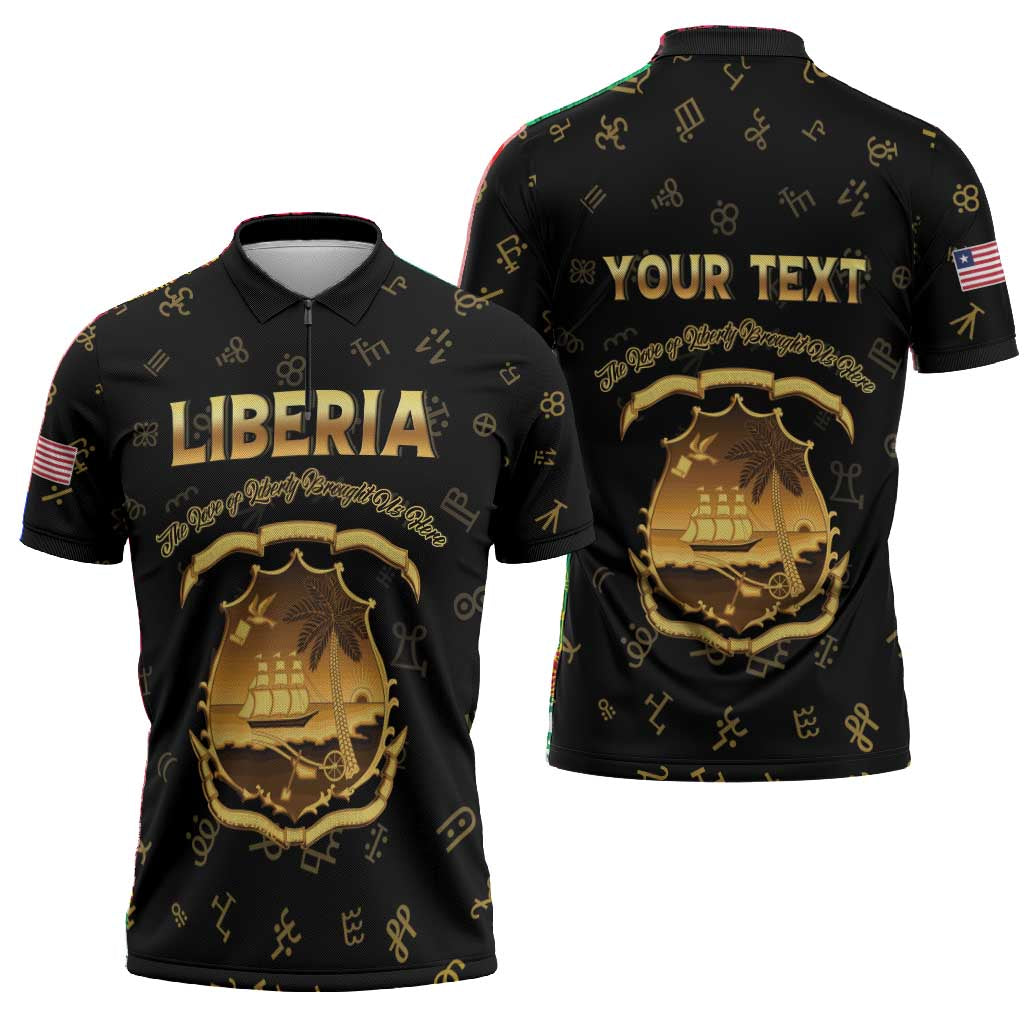 Personalized Liberia Vai Syllabary Heritage Zipper Polo Shirt National Emblem Golden Style