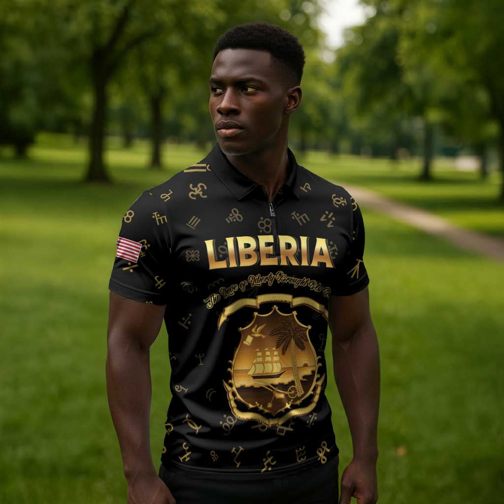 Personalized Liberia Vai Syllabary Heritage Zipper Polo Shirt National Emblem Golden Style