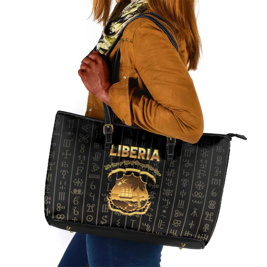 Liberia Leather Tote Bag Vai Syllabary Pattern - African Pride