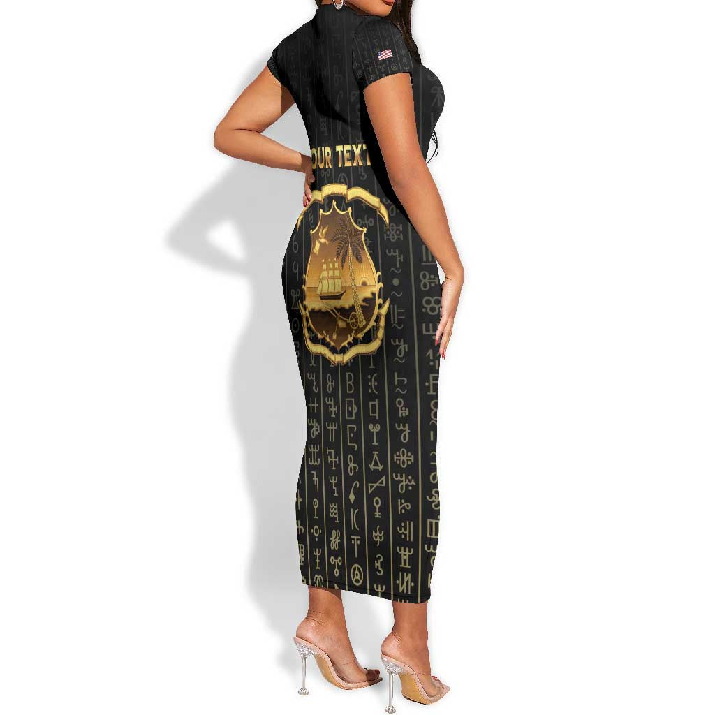 Personalized Liberia Short Sleeve Bodycon Dress Vai Syllabary Pattern - African Pride