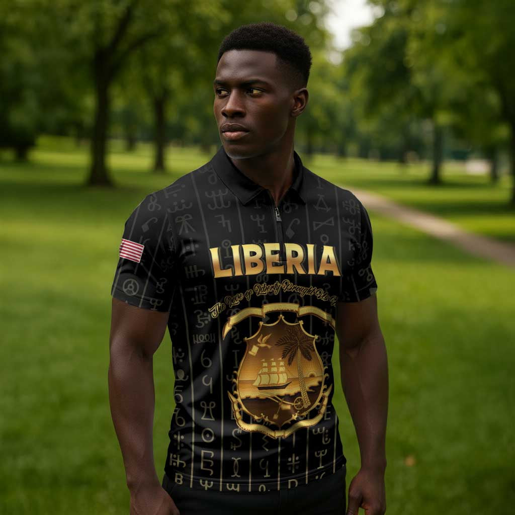 Personalized Liberia Vai Syllabary Vertical Pattern Zipper Polo Shirt