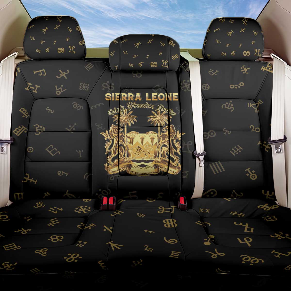 Sierra Leone National Emblem Golden Back Car Seat Cover Vai Syllabary Heritage - African Pride