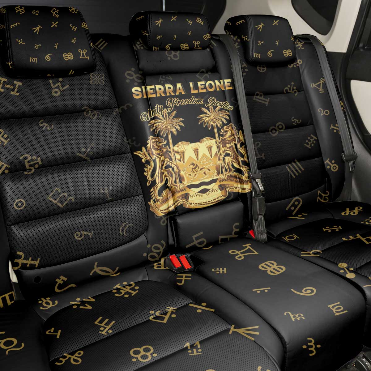 Sierra Leone National Emblem Golden Back Car Seat Cover Vai Syllabary Heritage - African Pride
