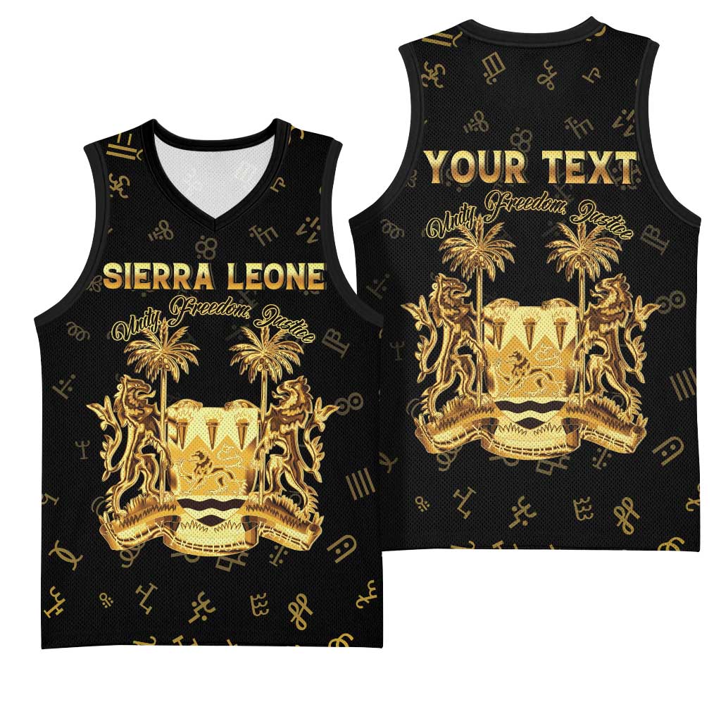 Personalized Sierra Leone National Emblem Golden Basketball Jersey Vai Syllabary Heritage - African Pride