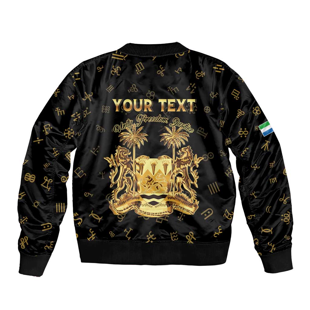 Personalized Sierra Leone National Emblem Golden Bomber Jacket Vai Syllabary Heritage - African Pride