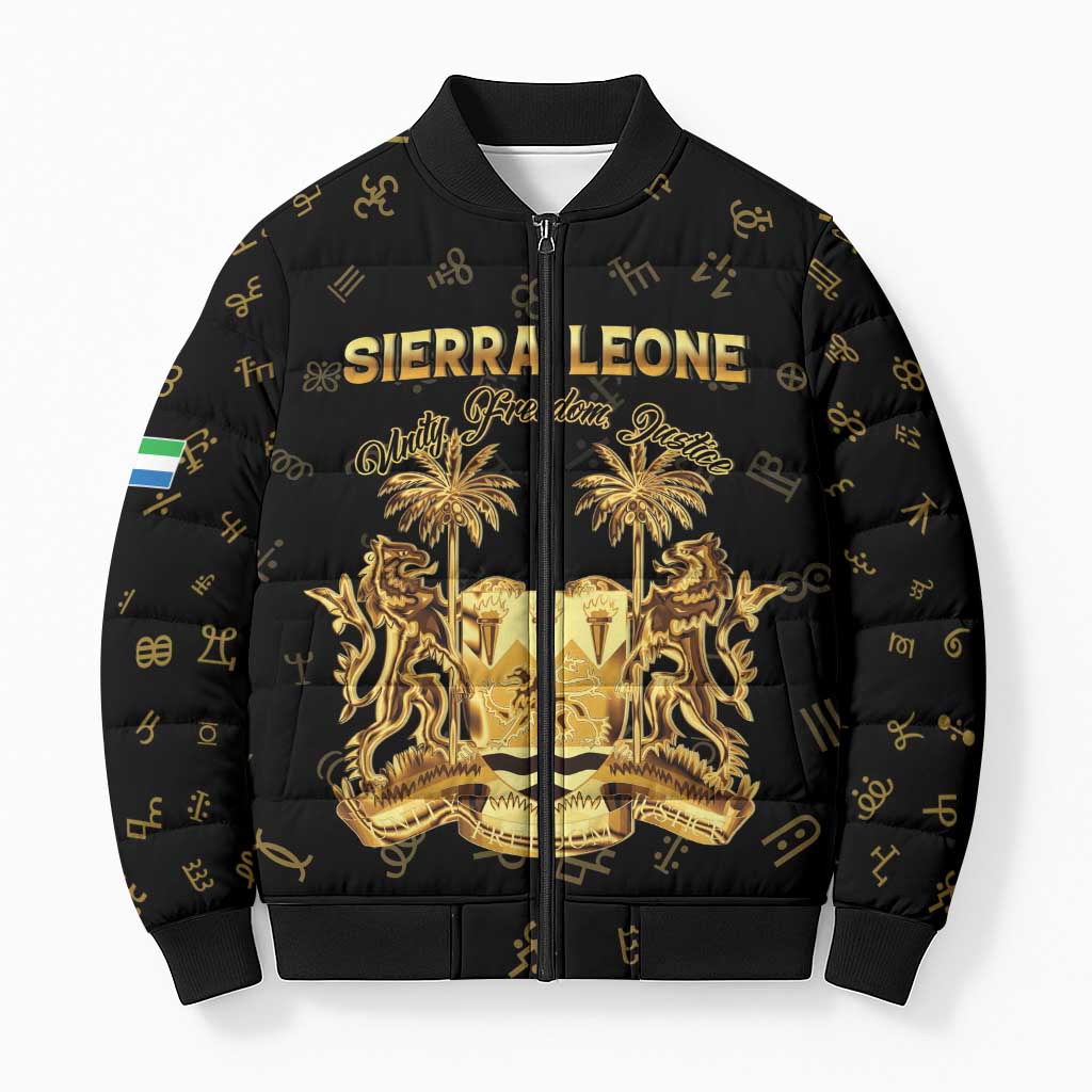 Personalized Sierra Leone Vai Syllabary Heritage Bomber Puffer Jacket National Emblem Golden Style