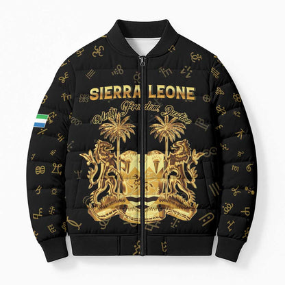 Personalized Sierra Leone Vai Syllabary Heritage Bomber Puffer Jacket National Emblem Golden Style