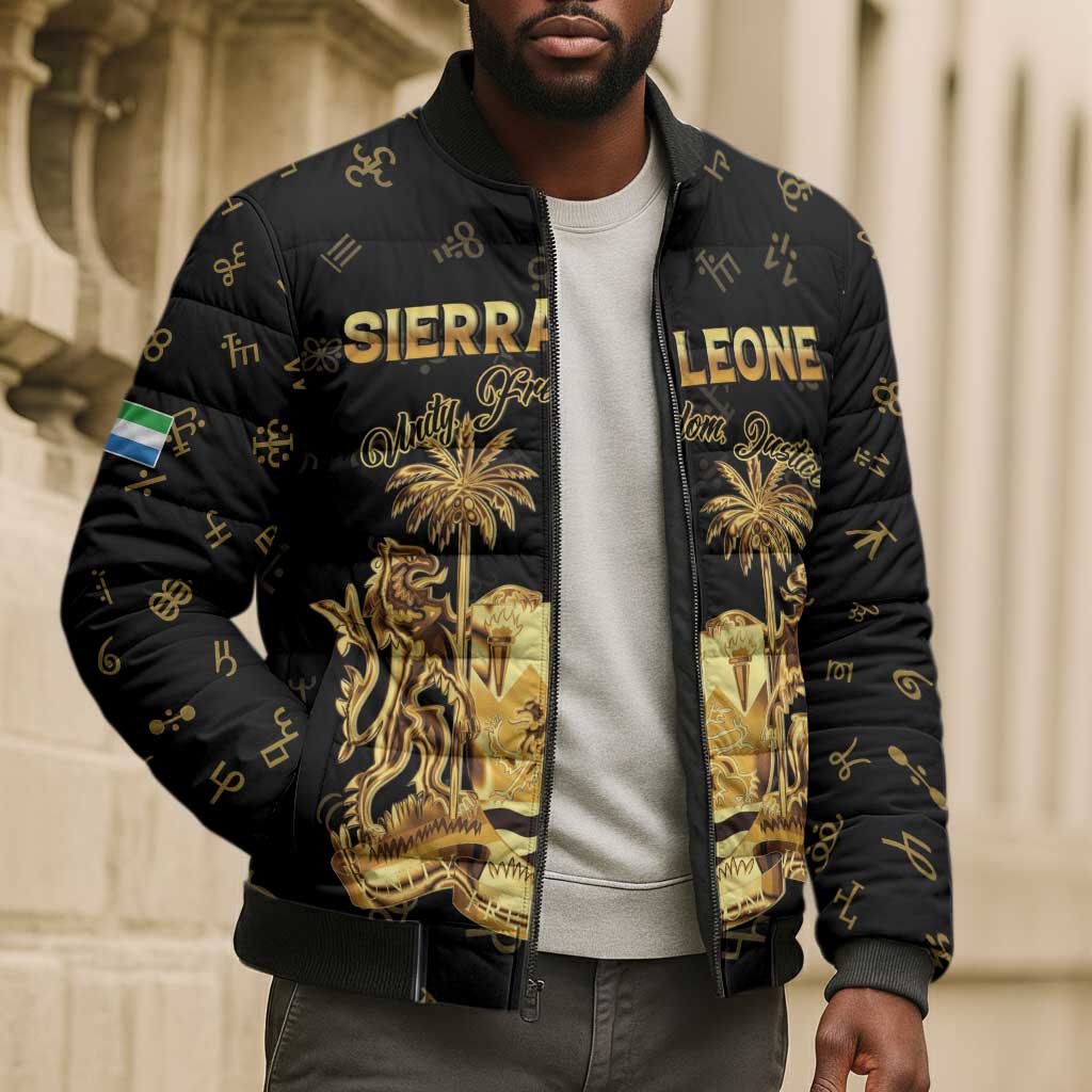 Personalized Sierra Leone Vai Syllabary Heritage Bomber Puffer Jacket National Emblem Golden Style
