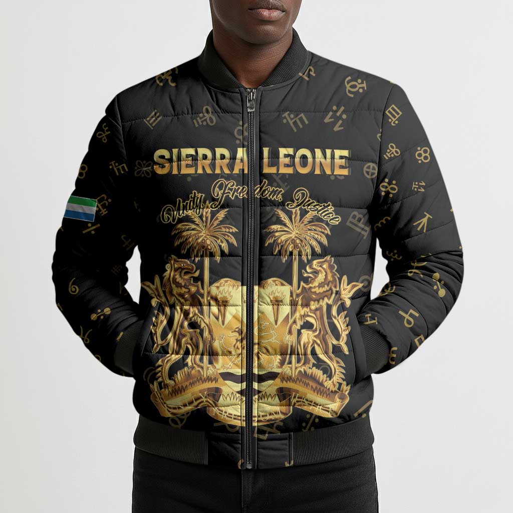 Personalized Sierra Leone Vai Syllabary Heritage Bomber Puffer Jacket National Emblem Golden Style