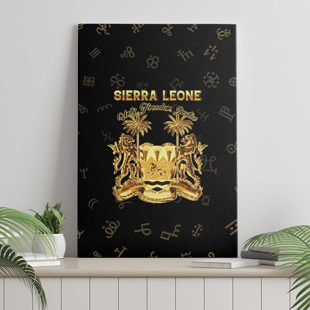 Sierra Leone National Emblem Golden Canvas Wall Art Vai Syllabary Heritage - African Pride