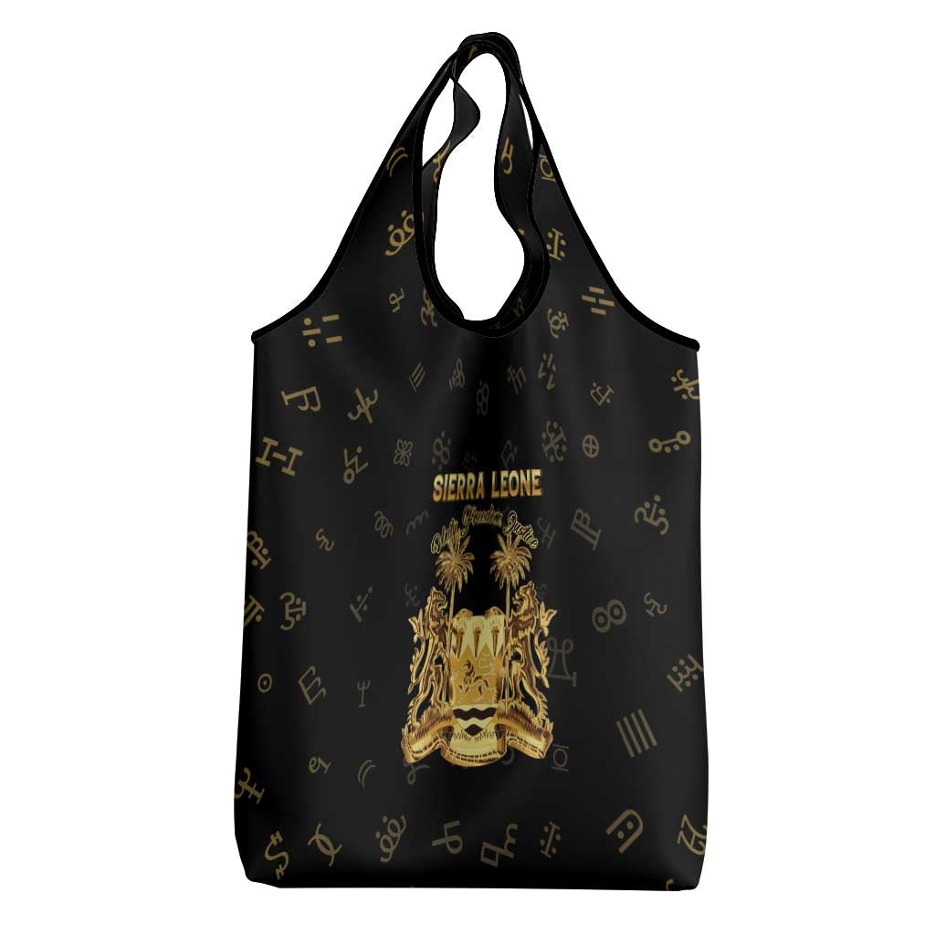 Sierra Leone National Emblem Golden Grocery Bag Vai Syllabary Heritage - African Pride