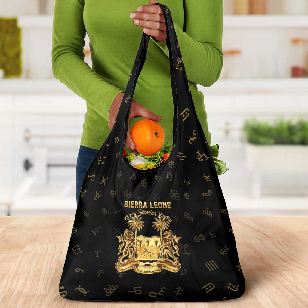 Sierra Leone National Emblem Golden Grocery Bag Vai Syllabary Heritage - African Pride