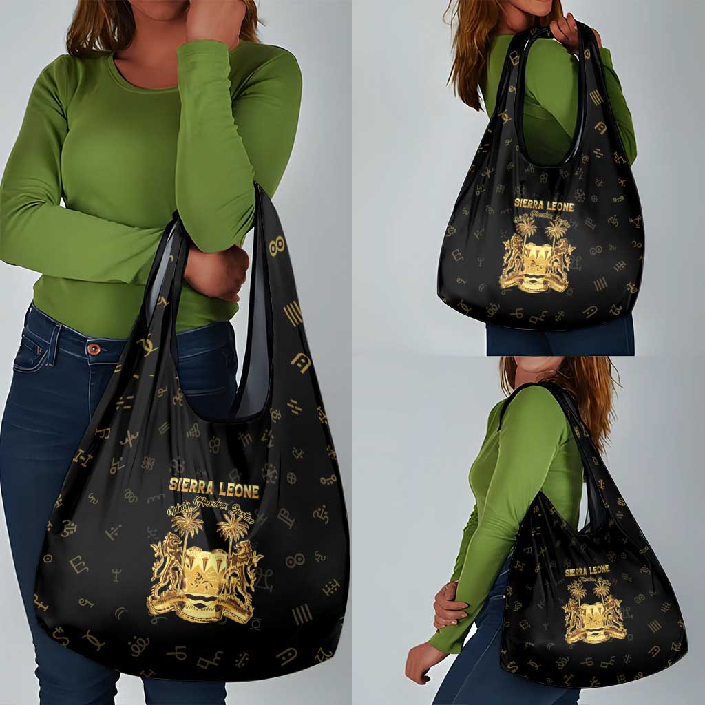 Sierra Leone National Emblem Golden Grocery Bag Vai Syllabary Heritage - African Pride