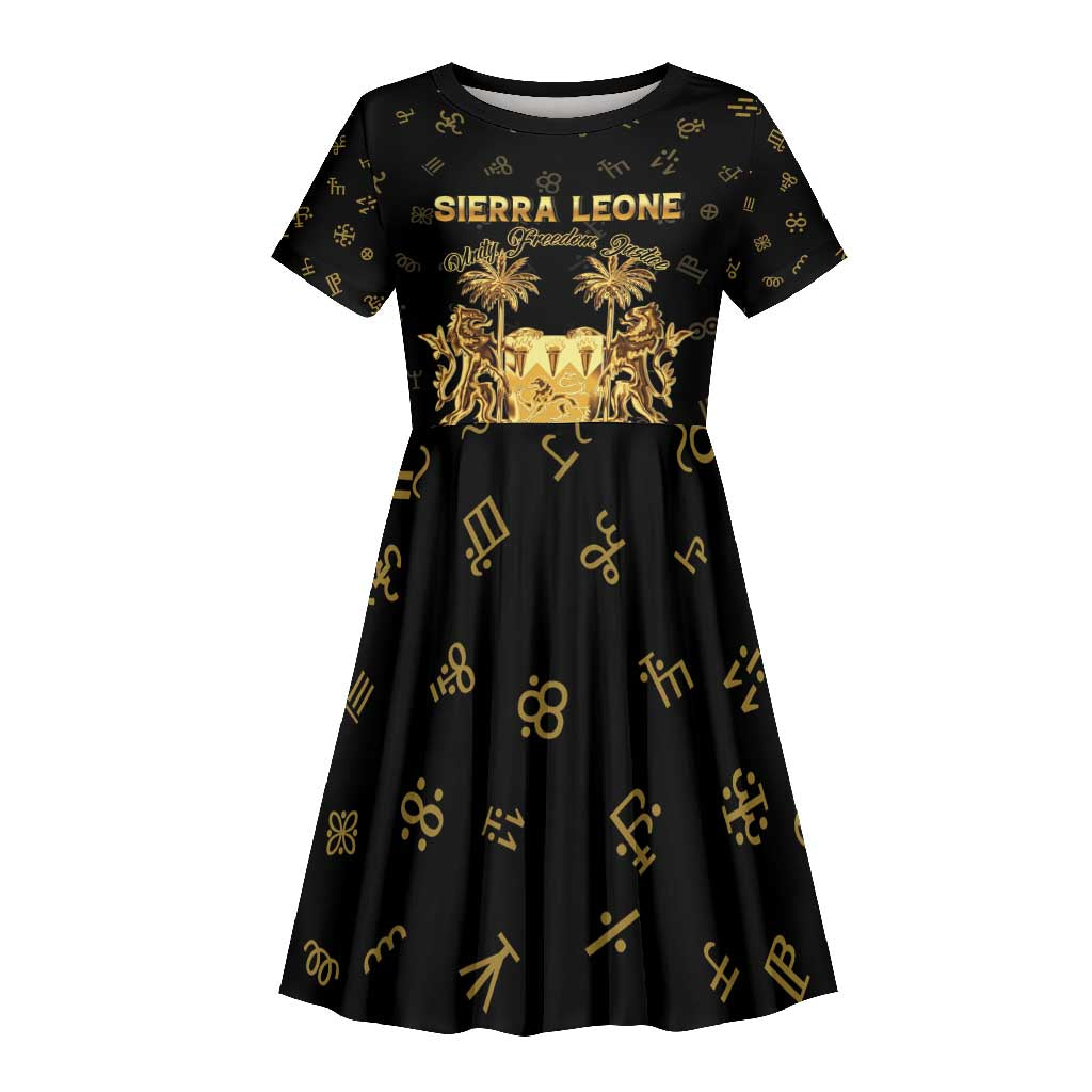 Personalized Sierra Leone National Emblem Golden Kid Short Sleeve Dress Vai Syllabary Heritage - African Pride
