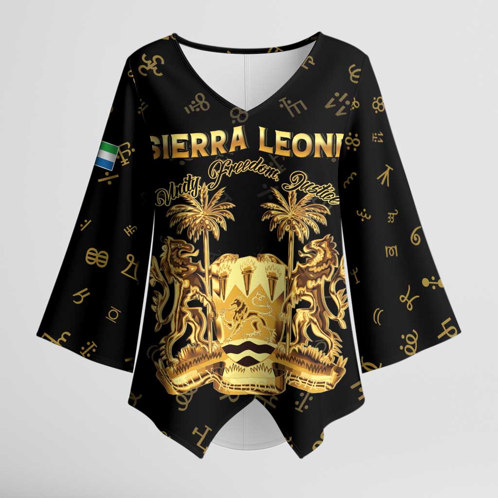 Personalized Sierra Leone Vai Syllabary Heritage Kimono Sleeve Blouse National Emblem Golden Style
