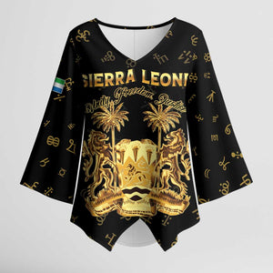 Personalized Sierra Leone Vai Syllabary Heritage Kimono Sleeve Blouse National Emblem Golden Style