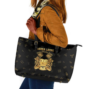 Sierra Leone National Emblem Golden Leather Tote Bag Vai Syllabary Heritage - African Pride