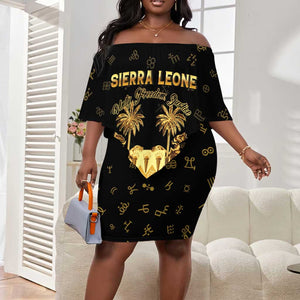 Personalized Sierra Leone National Emblem Golden Off Shoulder Short Dress Vai Syllabary Heritage - African Pride