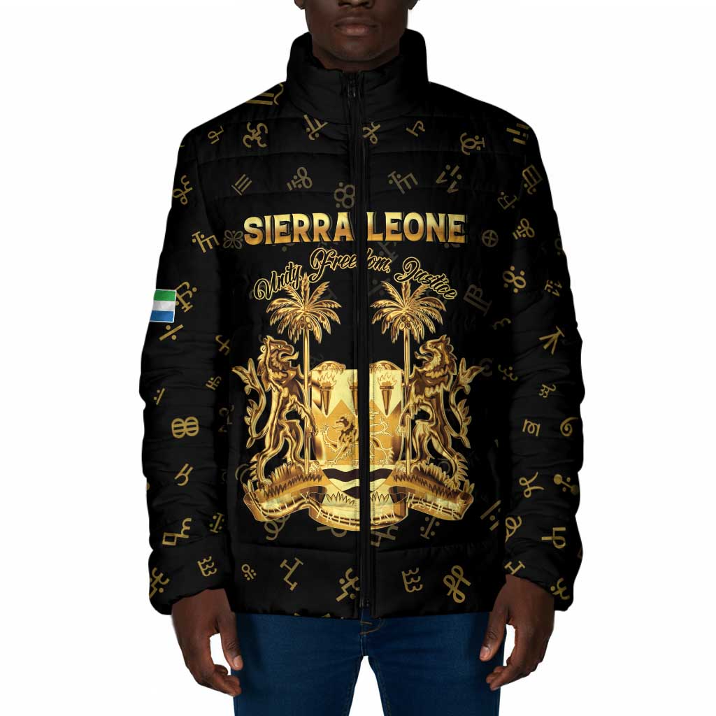 Personalized Sierra Leone Vai Syllabary Heritage Padded Jacket National Emblem Golden Style