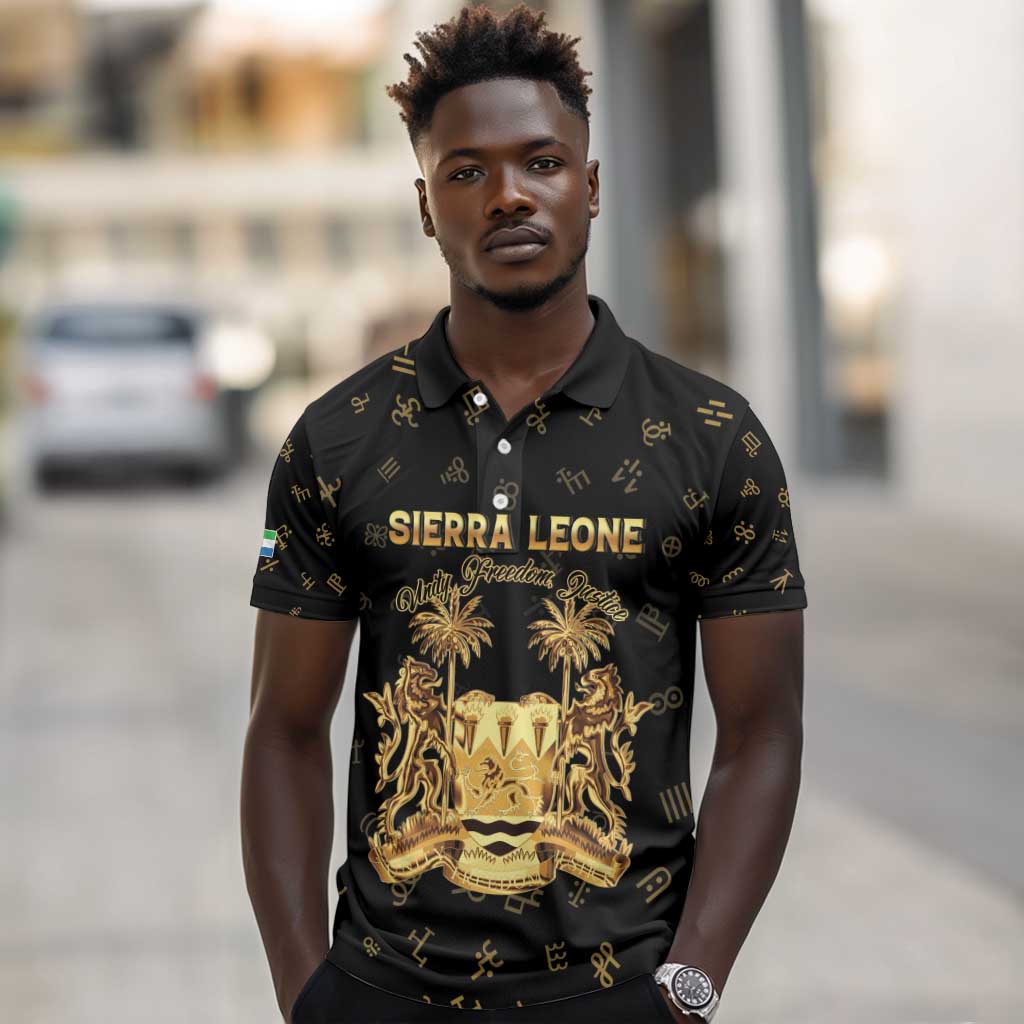 Personalized Sierra Leone National Emblem Golden Polo Shirt Vai Syllabary Heritage - African Pride