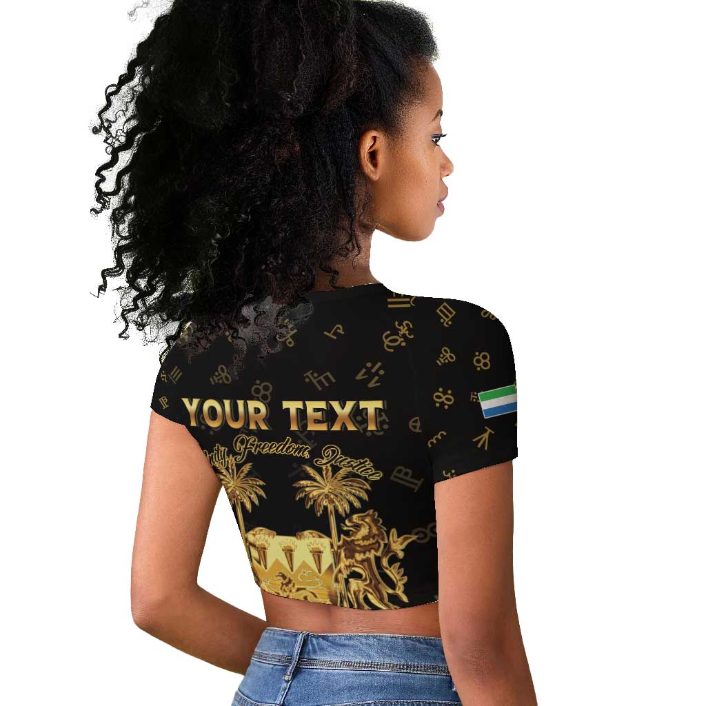 Personalized Sierra Leone National Emblem Golden Raglan Cropped T shirt Vai Syllabary Heritage - African Pride