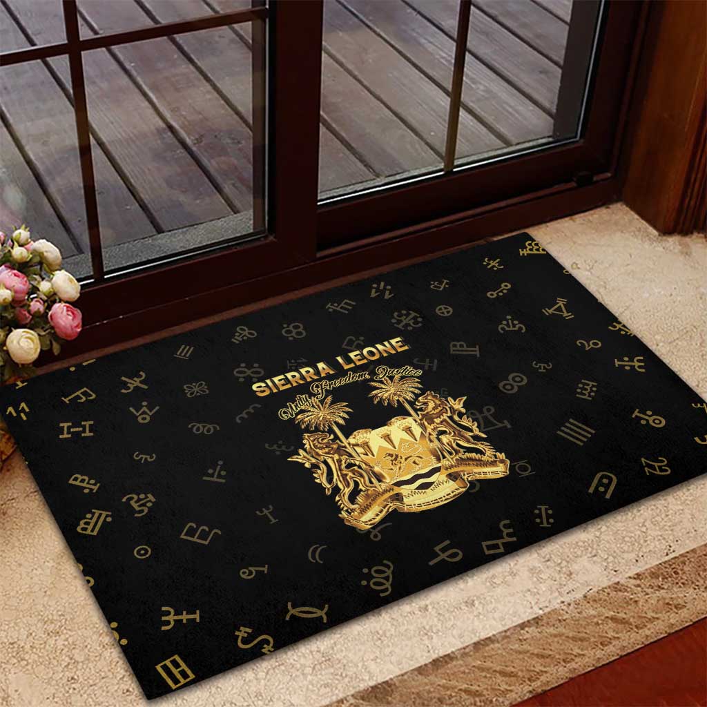 Sierra Leone National Emblem Golden Rubber Doormat Vai Syllabary Heritage - African Pride