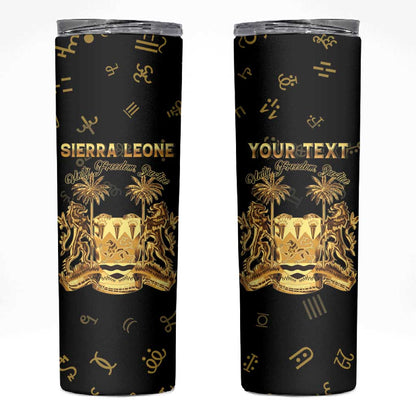 Personalized Sierra Leone National Emblem Golden Skinny Tumbler Vai Syllabary Heritage - African Pride