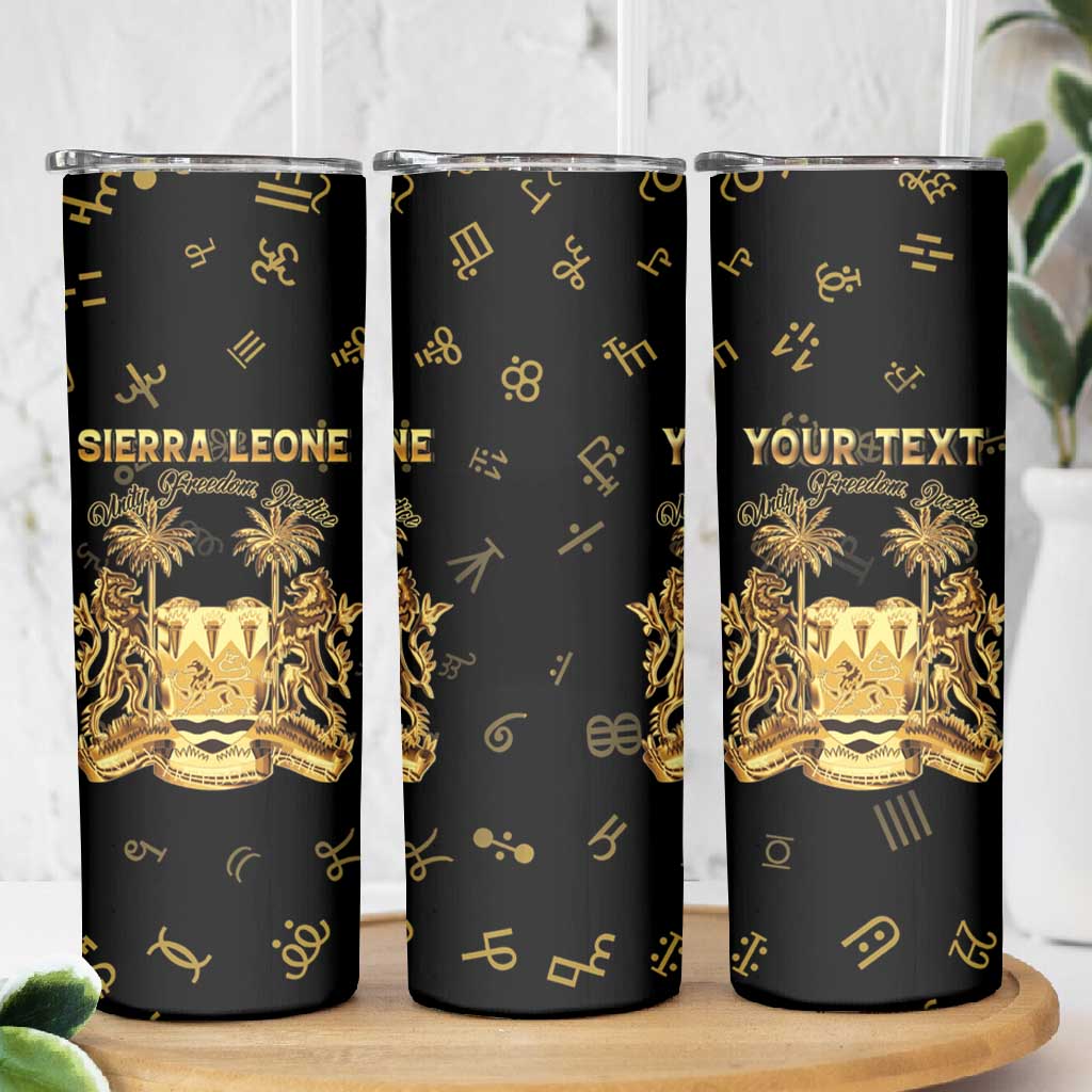 Personalized Sierra Leone National Emblem Golden Skinny Tumbler Vai Syllabary Heritage - African Pride
