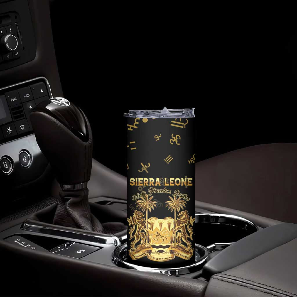 Personalized Sierra Leone National Emblem Golden Skinny Tumbler Vai Syllabary Heritage - African Pride