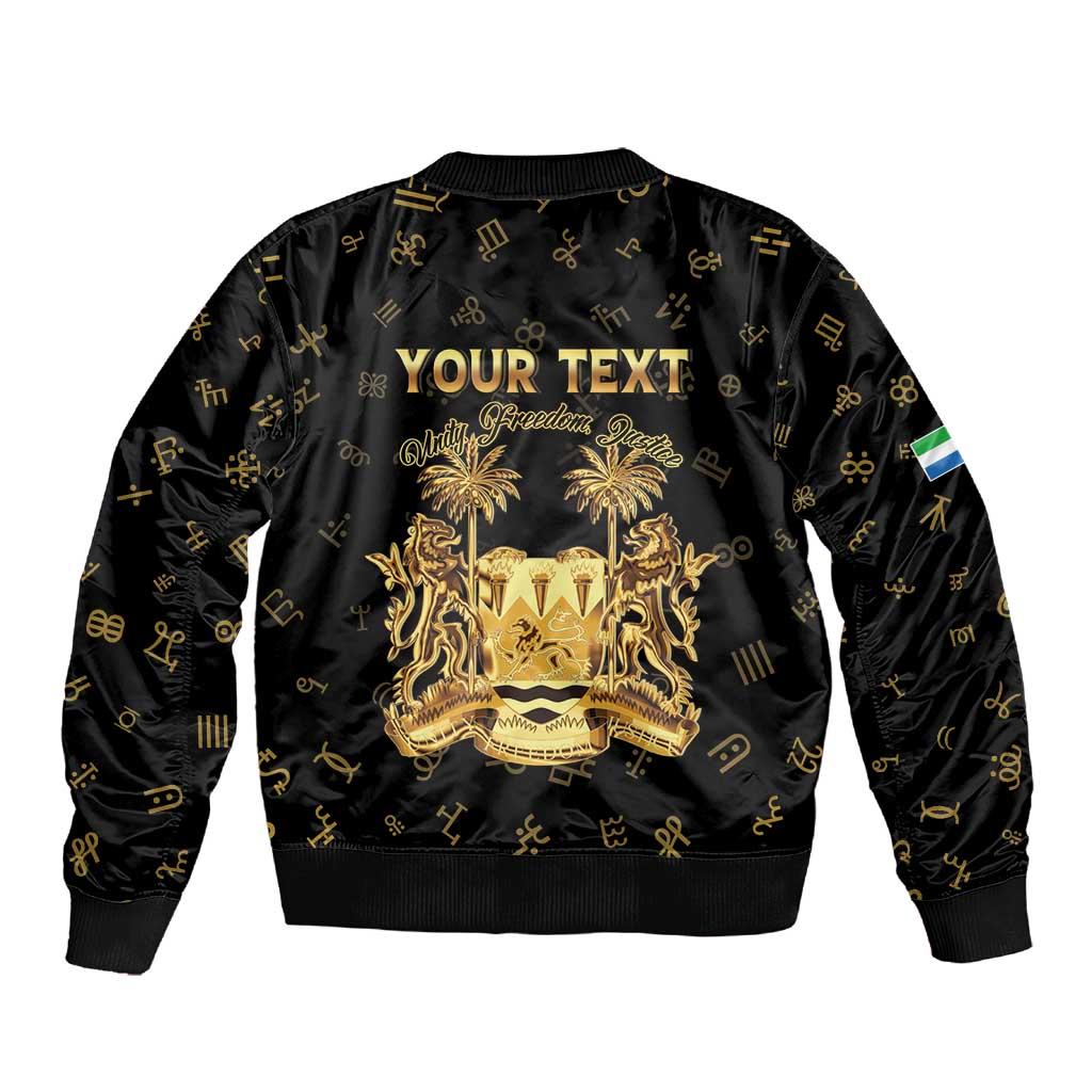 Personalized Sierra Leone National Emblem Golden Sleeve Zip Bomber Jacket Vai Syllabary Heritage - African Pride