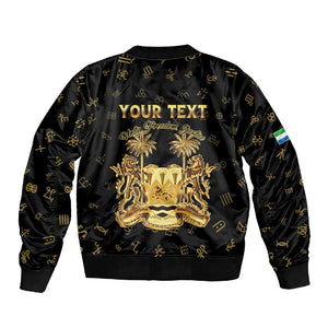 Personalized Sierra Leone National Emblem Golden Sleeve Zip Bomber Jacket Vai Syllabary Heritage - African Pride